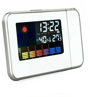 Desktop Klok Digitale Wekker Met Projector Kleur Screen Tijd Projectie Klok Multifunctionele Weer Kalender Tijd Horloge zwart