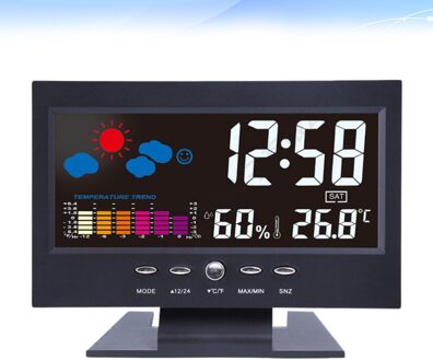 Desktop Led Weersverwachting Klok Home Digitale Display Kalender Wekker Multifunctionele Groot Scherm Klok (Zwart, met Usb