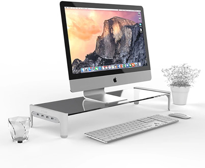 Desktop Monitor Notebook Laptop Stand Space Bar Desk Riser with 4ports USB Hub Data Transmission and Fast Charger 501L BS