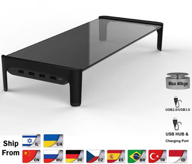 Desktop Monitor Notebook Laptop Stand Space Bar Non-slip Desk Riser with 4ports USB Hub Data Transmission and Fast Charger 501L