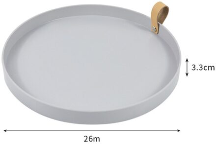 Desktop Opbergvak Nordic Plastic Ronde Sieraden Trays Woonkamer Keuken Tafel Maaltijd Snack Lade Plaat Met Handvat Home Decor licht grijs