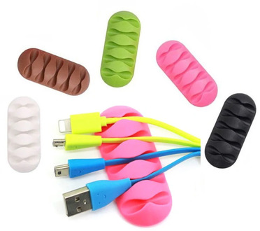 Desktop phone Cable Winder Earphone clip Charger Organizer Management Wire Cord fixer Silicone Holder 5 slot Strip
