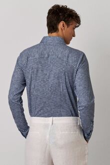 Desoto Shirt Kent Linen Optics Stripes Navy Donkerblauw - L,S,XXL