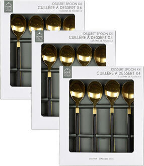 Dessertlepels - 12x stuks - zwart/goud - RVS - 15 cm - lepels - dessert lepels