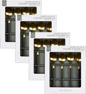 Dessertlepels - 16x stuks - zwart/goud - RVS - 15 cm - lepels - dessert lepels