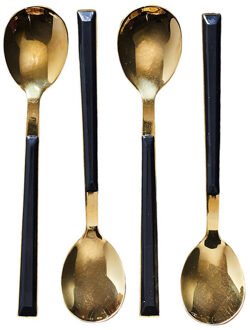 Dessertlepels - 4x stuks - zwart/goud - RVS - 15 cm - lepels - dessert lepels
