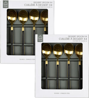 Dessertlepels - 8x stuks - zwart/goud - RVS - 15 cm - lepels - dessert lepels
