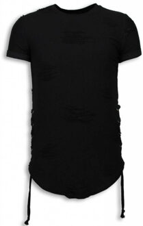 Destroyed Look T-shirt - Ribbon Long Fit Sweater - Zwart - Maten: M