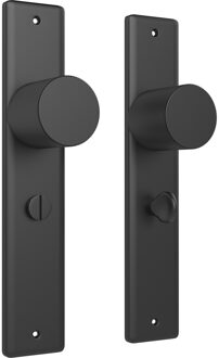 Deurbeslag met Rechtsdraaiend Draaiknop - Ceraxo Thor - Deurklink met WC/Badkamer Rozet - Gekarteld Draaiknop - Mat Zwart