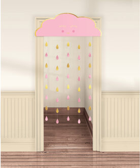 Deurgordijn Babyshower 190 X 96 Cm Meisjes Karton Roze/goud