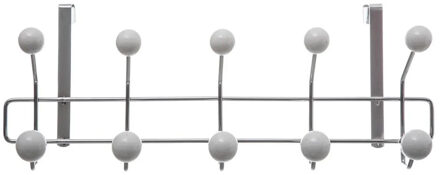 Deurkapstok - 10 ophanghaken/knoppen - zilver/wit - B44 x H17 cm - Kapstokken Zilverkleurig