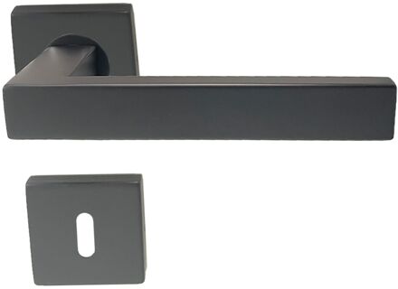 Deurkruk Op Rozet Espirando - Rvs - Zwart - Sleutelgat - Vierkant Rozet - 19,5 Mm