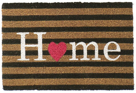 Deurmat/droogloopmat kokosvezel naturel home zwarte strepen 60 x 40 cm