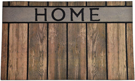 Deurmat - met print - rubber - houtlook - bruin - 45 x 75 cm - schoonloopmat