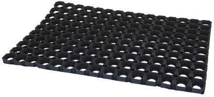 Deurmat voor buiten met gaten - 2x - rubber - zwart - 60 x 40 x 2.3 cm - buitenmatten