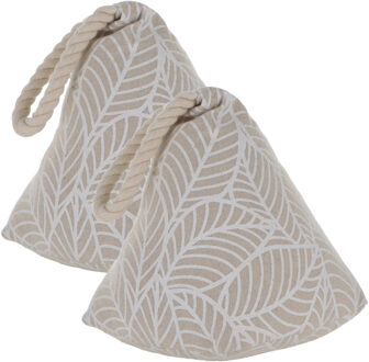 Deurstopper - 2x - 1 kg - beige - stof - witte jungle print - 15 cm - deurstop