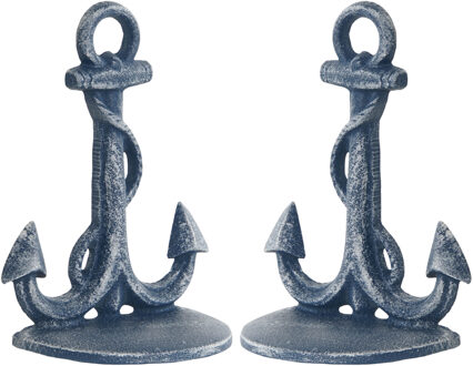 Deurstopper Anker - 2x - blauw - gietijzer - 13 x 8 x 18 cm - maritiem