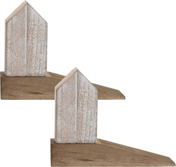 Deurstopper beachhouse - 2x - huis - donkerbruin - hout - 16 x 6 x 12 cm
