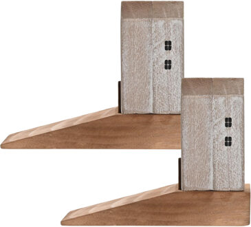 Deurstopper beachhouse - 2x - huis - lichtbruin - hout - 16 x 6 x 12 cm