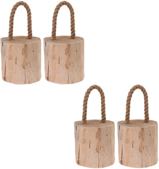 Deurstopper Boomstam - 4x - teak hout - met draagtouw - 14 cm - natuurlijk wonen