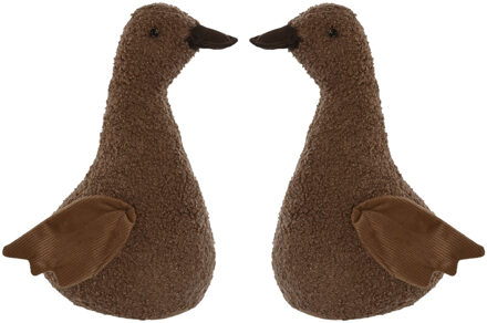 Deurstopper eend - 2x - bruin - polyester - kinderkamer - 21 x 12 x 29 cm