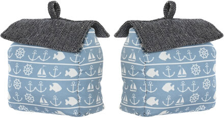 Deurstopper maritiem huis - 2x - blauw - polyester - 15 x 8 x 17 cm