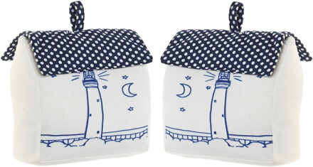 Deurstopper maritiem huis - 2x - wit - polyester - 15 x 8 x 17 cm