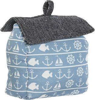 Deurstopper maritiem huis - blauw - polyester - 15 x 8 x 17 cm