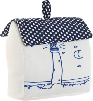 Deurstopper maritiem huis - wit - polyester - 15 x 8 x 17 cm