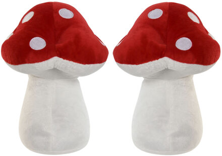 Deurstopper paddenstoel - 2x - rood - kinderkamer - 17 x 17 x 23 cm - herfst