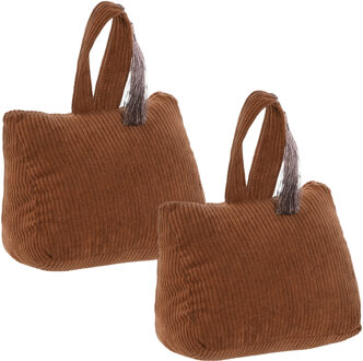 Deurstopper Rib - 2x - met kwast - bruin - polyester - 15 x 8 x 14 cm - 1 kg