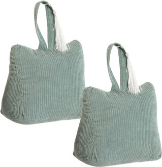 Deurstopper Rib - 2x - met kwast - mintgroen - polyester - 15 x 8 x 14 cm - 1 kg