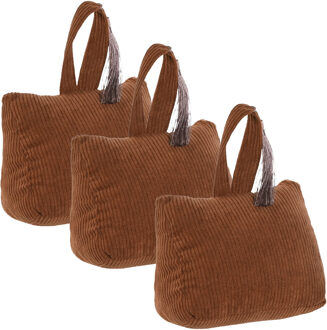 Deurstopper Rib - 3x - met kwast - bruin - polyester - 15 x 8 x 14 cm - 1 kg
