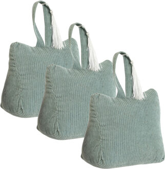 Deurstopper Rib - 3x - met kwast - mintgroen - polyester - 15 x 8 x 14 cm - 1 kg