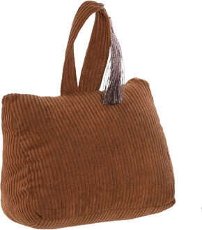 Deurstopper Rib - met kwast - bruin - polyester - 15 x 8 x 14 cm - 1 kg