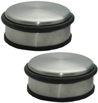 Deurstopper - Set van 2x stuks - RVS - rond - 11,5 x 6 cm - deurstop - 1,1 kg - zilverkleurig