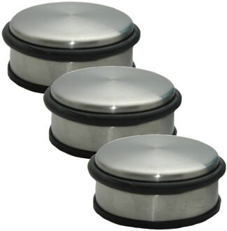 Deurstopper - Set van 3x stuks - RVS - rond - 11,5 x 6 cm - deurstop - 1,1 kg - zilverkleurig