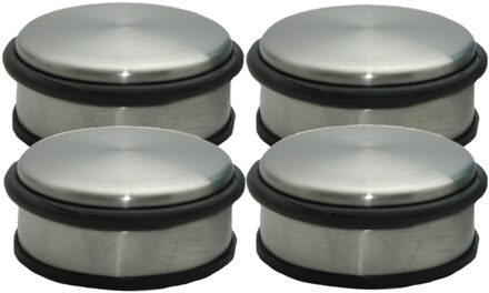 Deurstopper - Set van 4x stuks - RVS - rond - 11,5 x 6 cm - deurstop - 1,1 kg - zilverkleurig