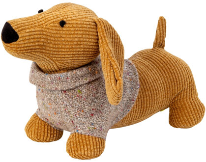 Deurstopper - teckel hond - oranje - met trui - 22 x 31 cm - dieren - kinderkamer - bescherming