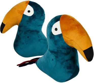 Deurstopper toekan - 2x - groen velvet - 22 cm - voor binnen