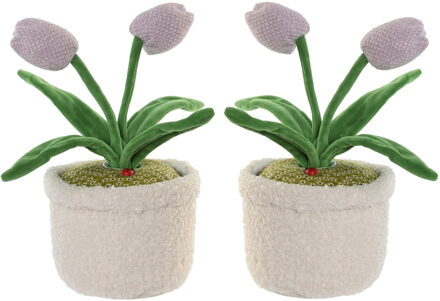 Deurstopper tulpen in pot - 2x - paars - polyester - 14 x 14 x 30 cm