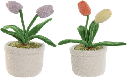 Deurstopper tulpen in pot - multi/paars- polyester - 14 x 14 x 30 cm