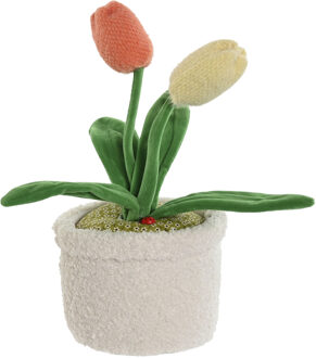 Deurstopper tulpen in pot - multi - polyester - 14 x 14 x 30 cm