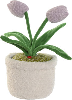 Deurstopper tulpen in pot - paars - polyester - 14 x 14 x 30 cm