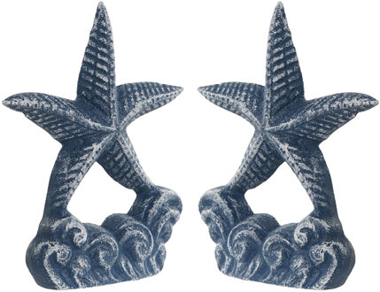 Deurstopper Zeester - 2x - blauw - gietijzer - 12 x 6 x 15 cm - maritiem