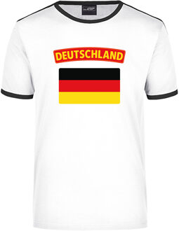 Deutschland ringer t-shirt wit met zwarte randjes voor heren - Duitsland supporter kleding S