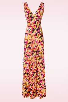 Deveny Abstract Floral maxi jurk in roze en geel Multicolour