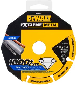 DeWalt Diamantschijf Extreme Metal Dt40251-qz - Metaal En Rvs - 115x1,3mm