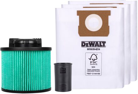DeWalt Efficiency Accessory Pack | Stofzuigeraccessoires Set | Stofzakken + HEPA H13 Filter + Stofzuigeradapter - DXVA19-0502