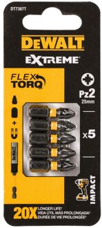 DeWalt Extreme Impact Torsion Schroefbits Dt7387t-qz 25mm Pz2 5 Stuks